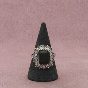 chuck clemency sterling silver black tourmaline & topaz halo ring size 9